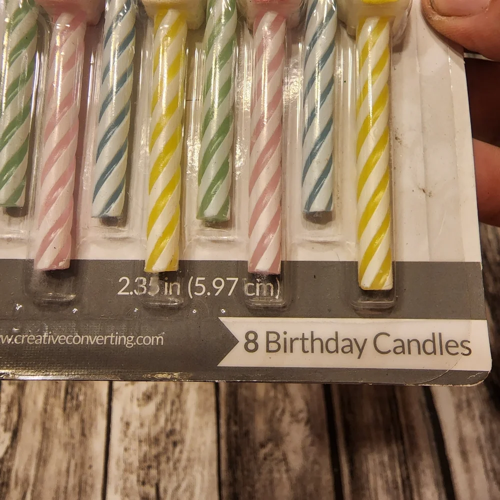 Flower candles, set of 8. Green, yellow, pink and blue pastels.